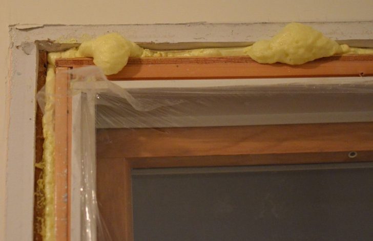 The foaming of the door frame.