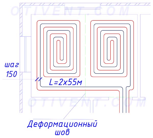 Разделение на 2 греющих контура