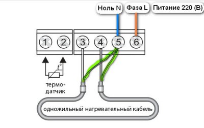 Схема подключения одножильного кабеля Схема подключения одножильного кабеля